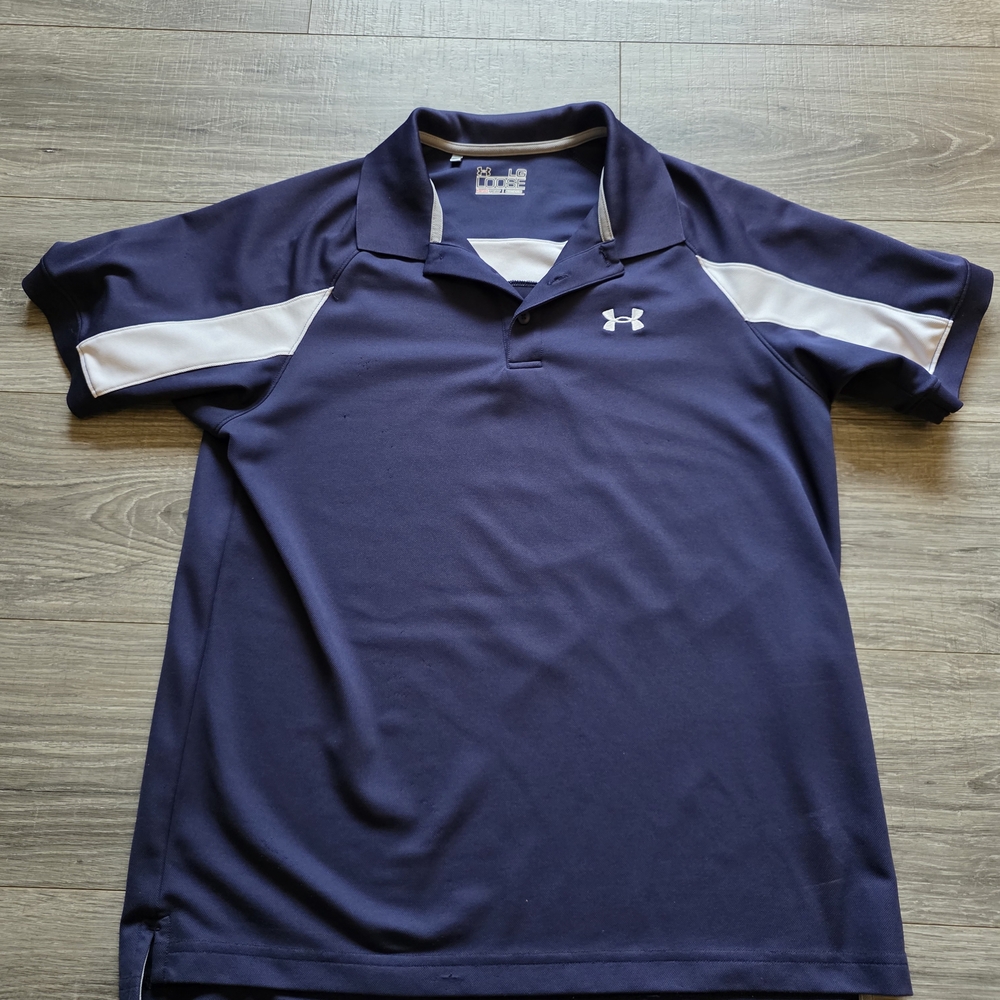 LG Men's Navy and White Polo Shirt